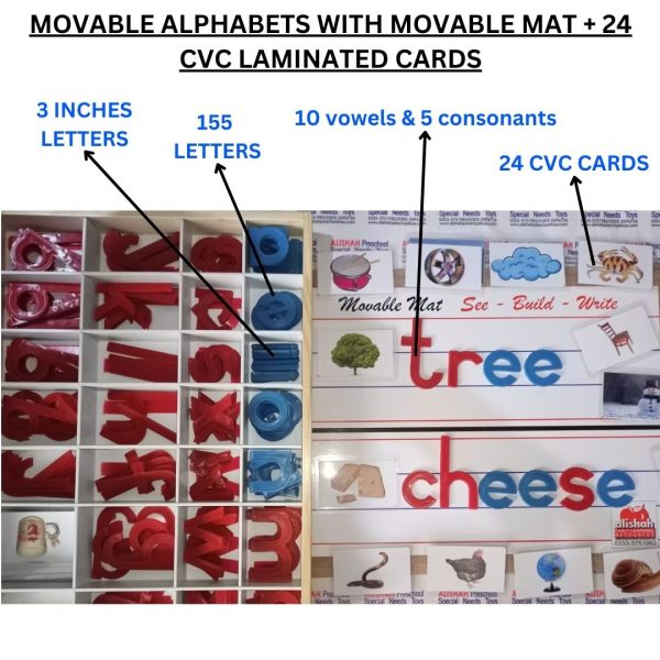 Large Movable Alphabets + 24 CVC CARDS + SPELLING MAT - Image 3